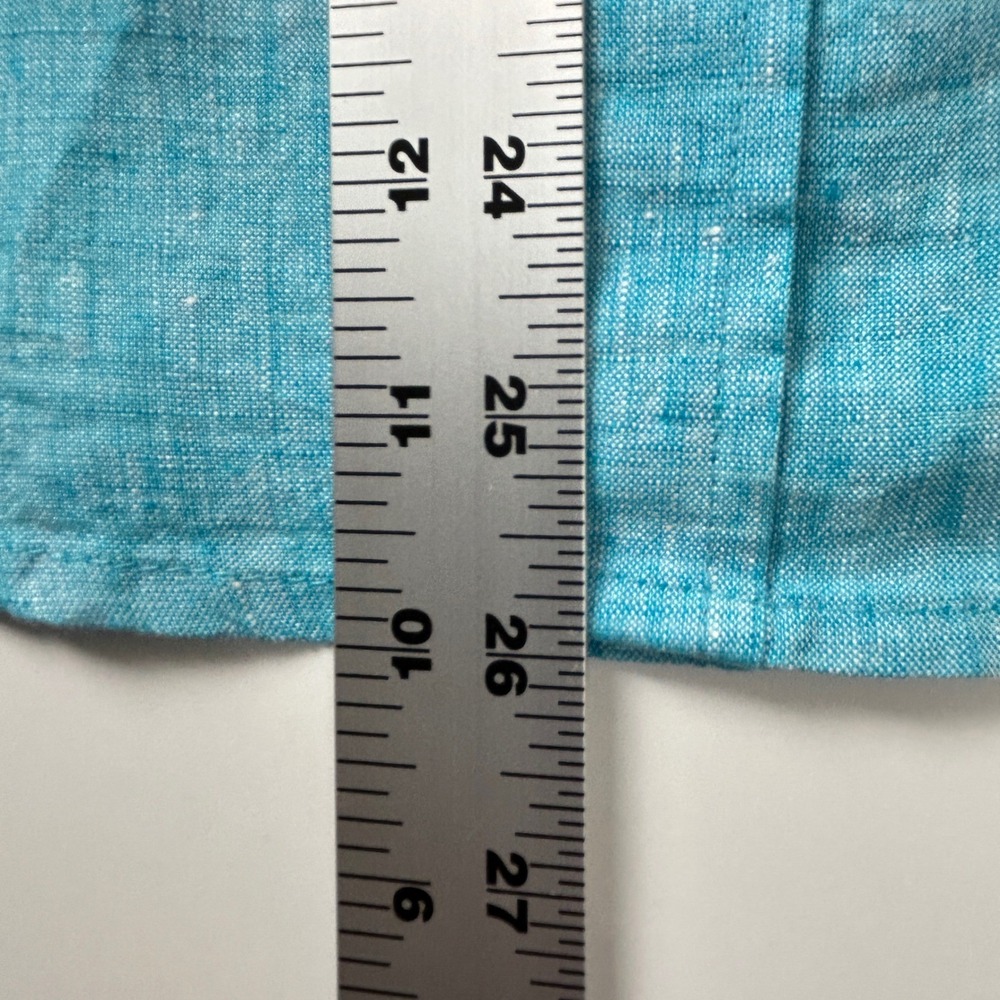 Tobias Linen Button Down Shirt Mens Medium Turquoise Long Sleeve Casual Vacation - Picture 9 of 16